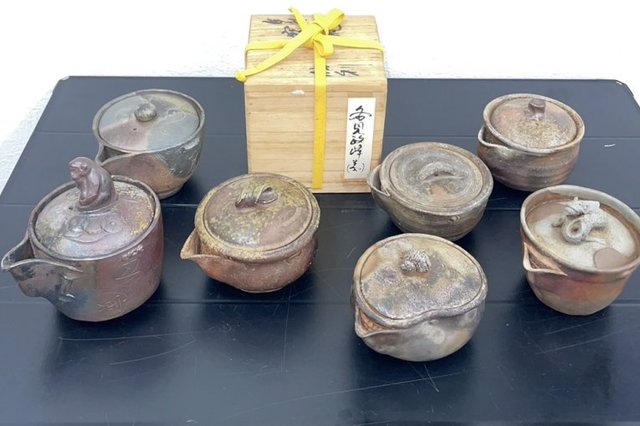 倉敷市吉岡:備前焼,煎茶器,宝瓶,湯冷し,煎茶碗,抹茶碗,急須,盃,湯呑